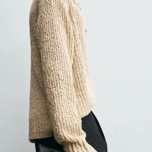 Zara Beige Knit LS Cardigan NWOT Sz L